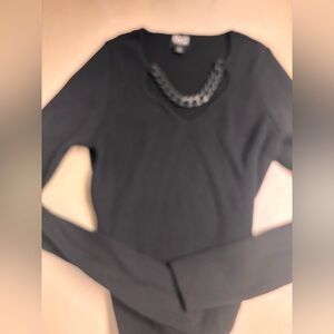 INC International Concepts Black Ribbed Top